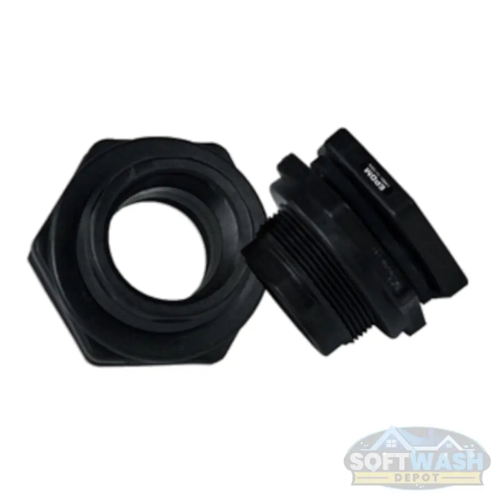 Banjo 1/2″–2″ bulkhead tank fitting with EPDM gasket, heavy-duty chemical-resistant tank connection for poly tanks and fluid transfer systems - Soft Wash Depot.