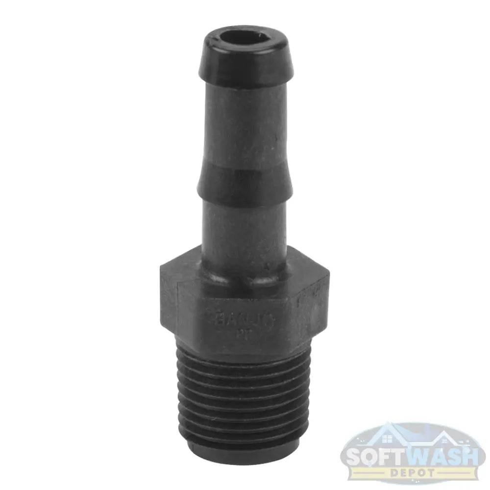 Banjo 1/2-inch MNPT x 1/2-inch hose barb Schedule 80 polypropylene adapter fitting, black chemical-resistant connector for fluid and soft wash systems - Soft Wash Depot.