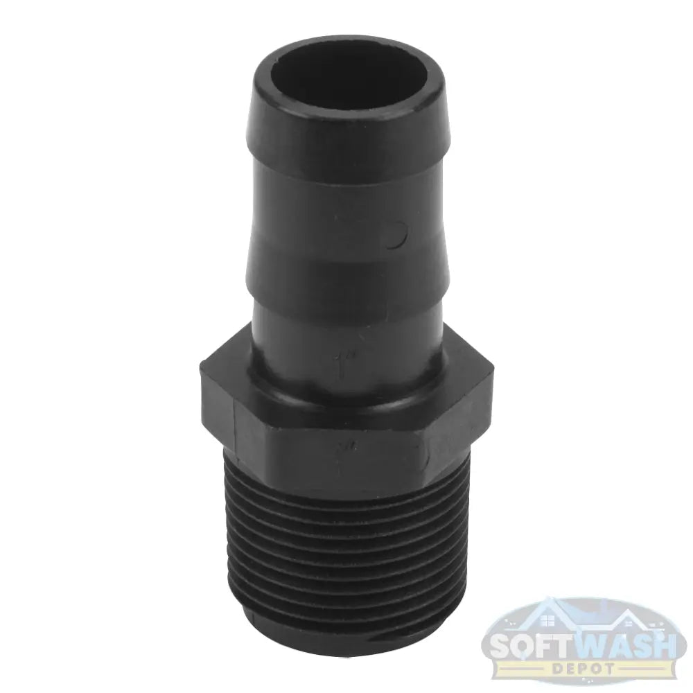Banjo 1-inch MNPT x 1-inch hose barb Schedule 80 polypropylene adapter fitting, black chemical-resistant connector for soft wash and fluid transfer systems - Soft Wash Depot.