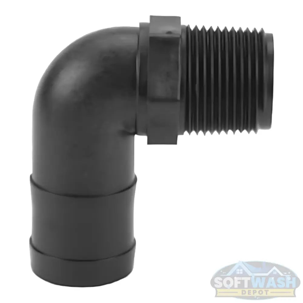Banjo 1-inch x 1-1/4-inch poly 90-degree threaded hose barb elbow, Schedule 80 chemical-resistant fitting for soft wash and fluid transfer systems - Soft Wash Depot.