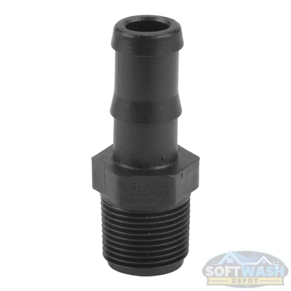 Banjo 3/4-inch MNPT x 3/4-inch hose barb Schedule 80 polypropylene adapter fitting, black chemical-resistant connector for soft wash and fluid transfer systems - Soft Wash Depot.