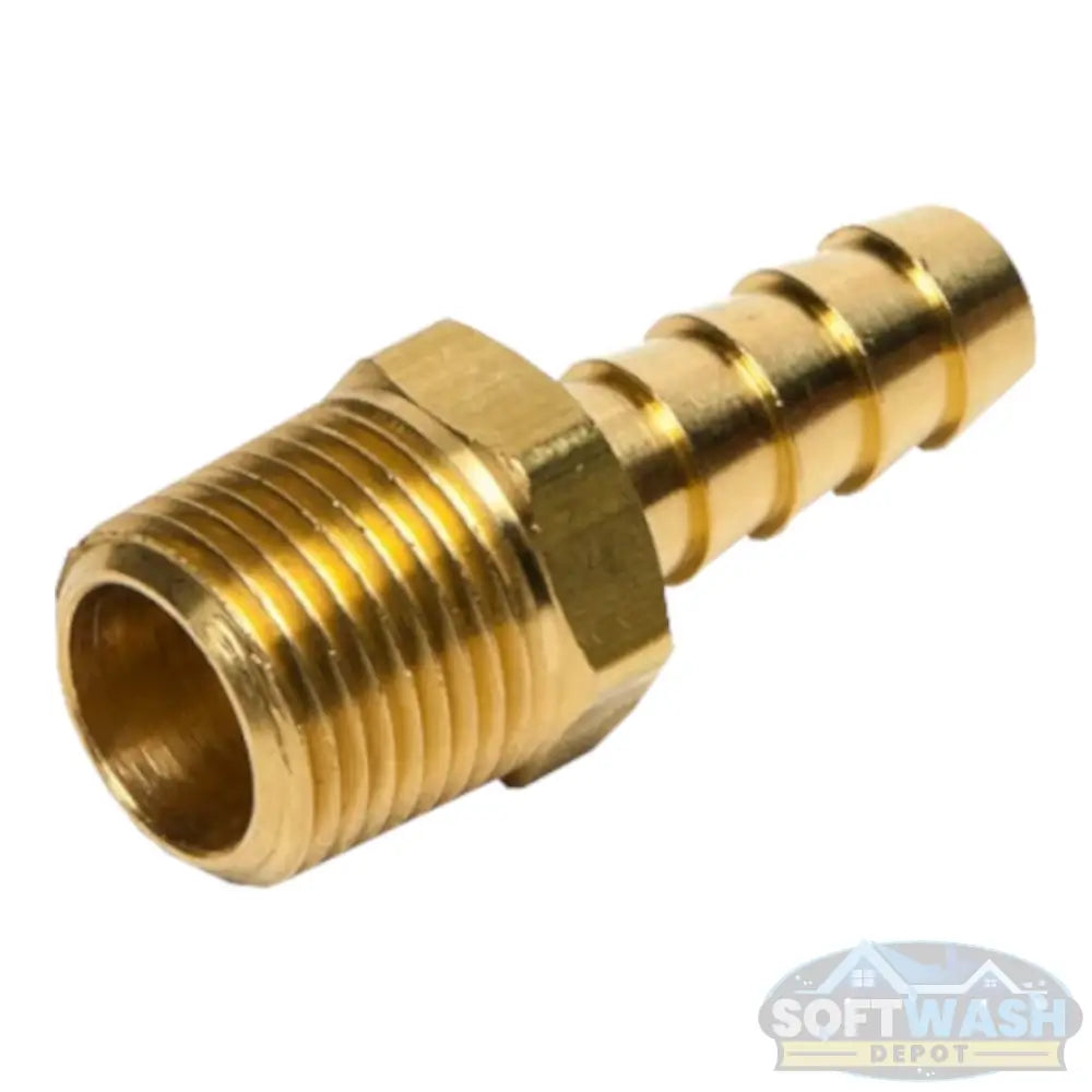 Brass male pipe thread to hose barb fitting for soft wash and pressure washing systems. - Soft Wash Depot.