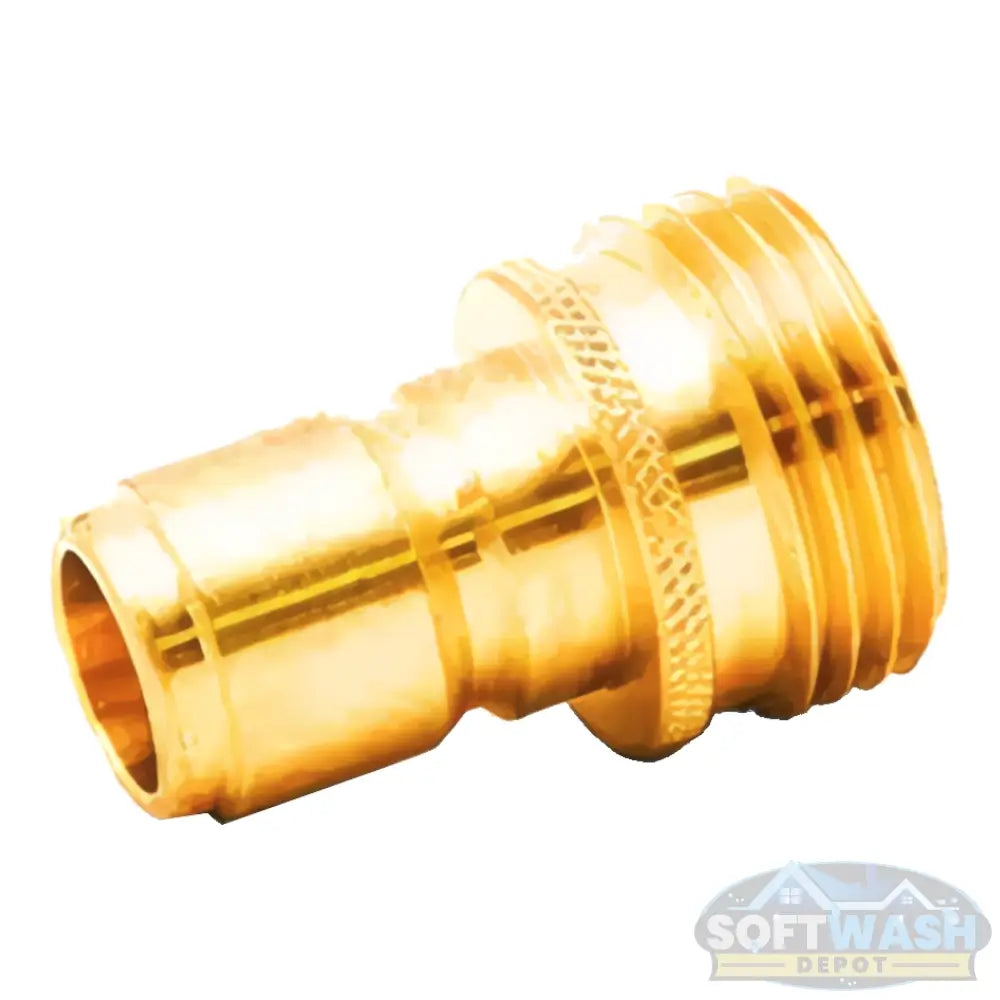 Brass garden hose plug with threaded end and smooth hose connection, used to cap or block garden hose fittings and prevent leaks - Soft Wash Depot.