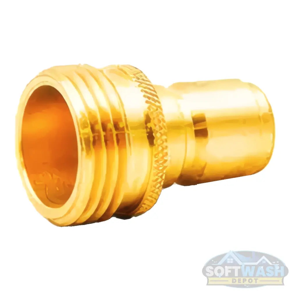 Brass garden hose plug with threaded end and smooth hose connection, used to cap or block garden hose fittings and prevent leaks - Soft Wash Depot.