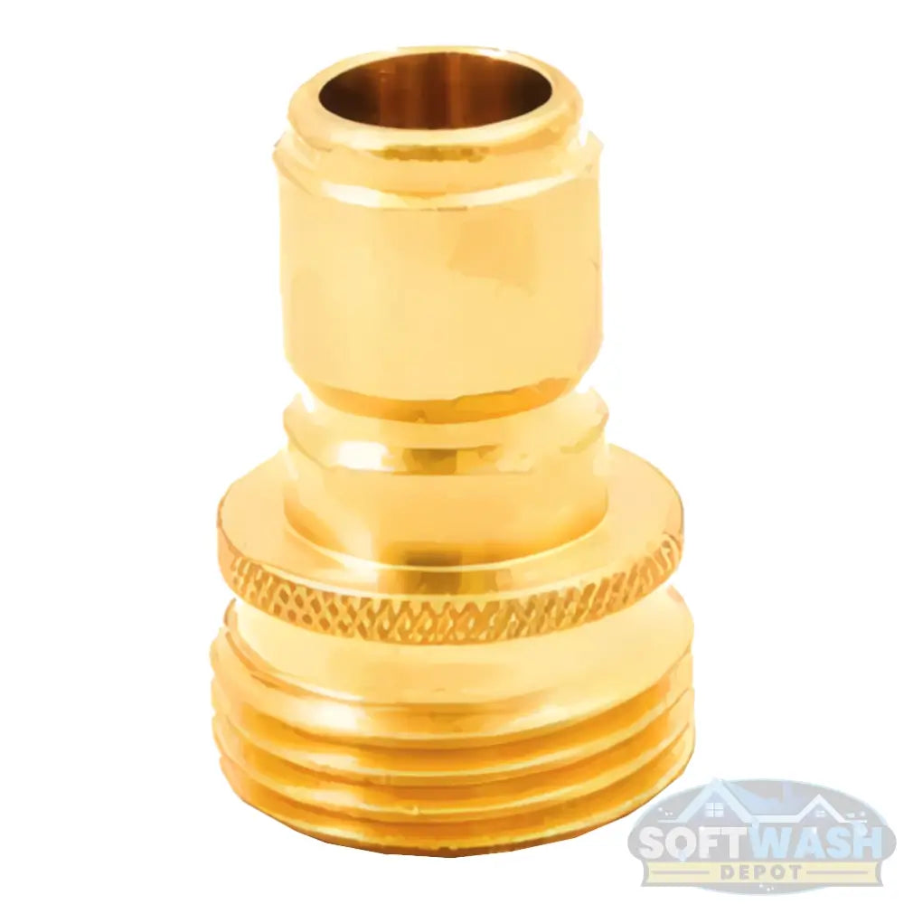Brass garden hose plug with threaded end and smooth hose connection, used to cap or block garden hose fittings and prevent leaks - Soft Wash Depot.