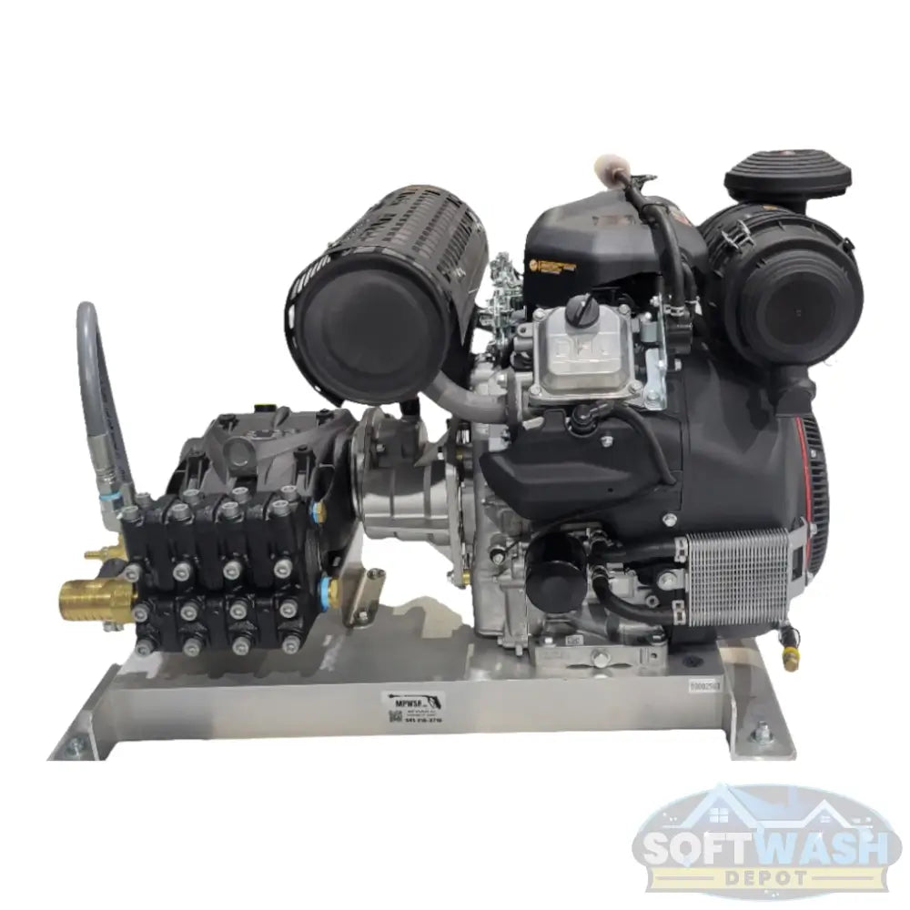 CRX1000 Gear Drive with 16 GPM GP EV22A Pump and Blocked Pulsar Unloader - high-performance gear-driven pressure washer setup for professional soft wash and power wash systems, mounted on a heavy-duty aluminum base - Soft Wash Depot.