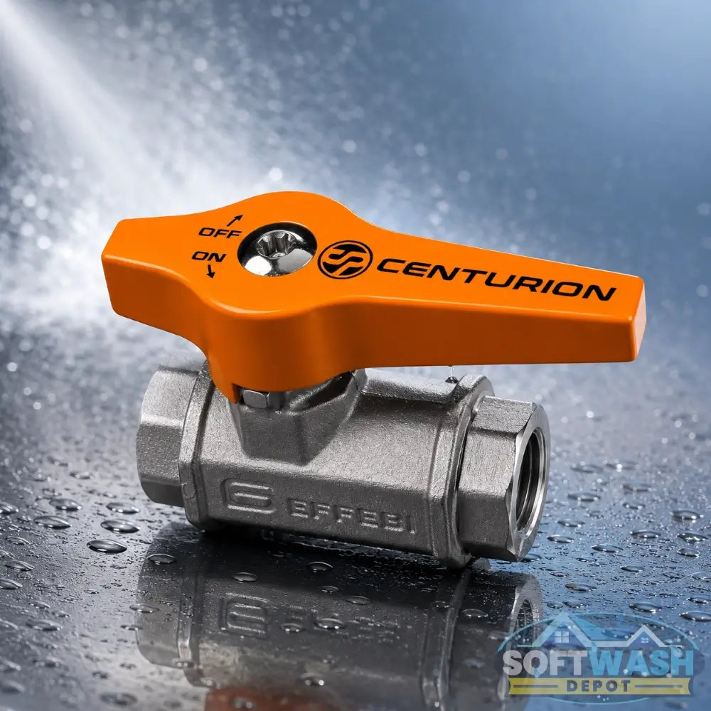 Centurion 3/8 inch high-pressure ball valve with extended EZ Turn handle, rated for 5,000 PSI and built for soft wash and pressure washing systems. - Soft Wash Depot