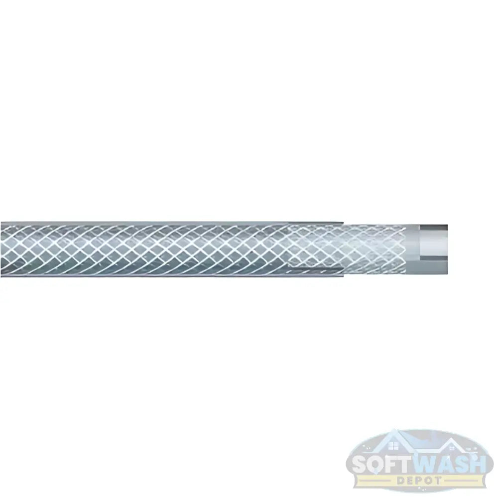 Roll of clear poly braided hose wrapped in protective plastic with Rampage. - Soft Wash Depot