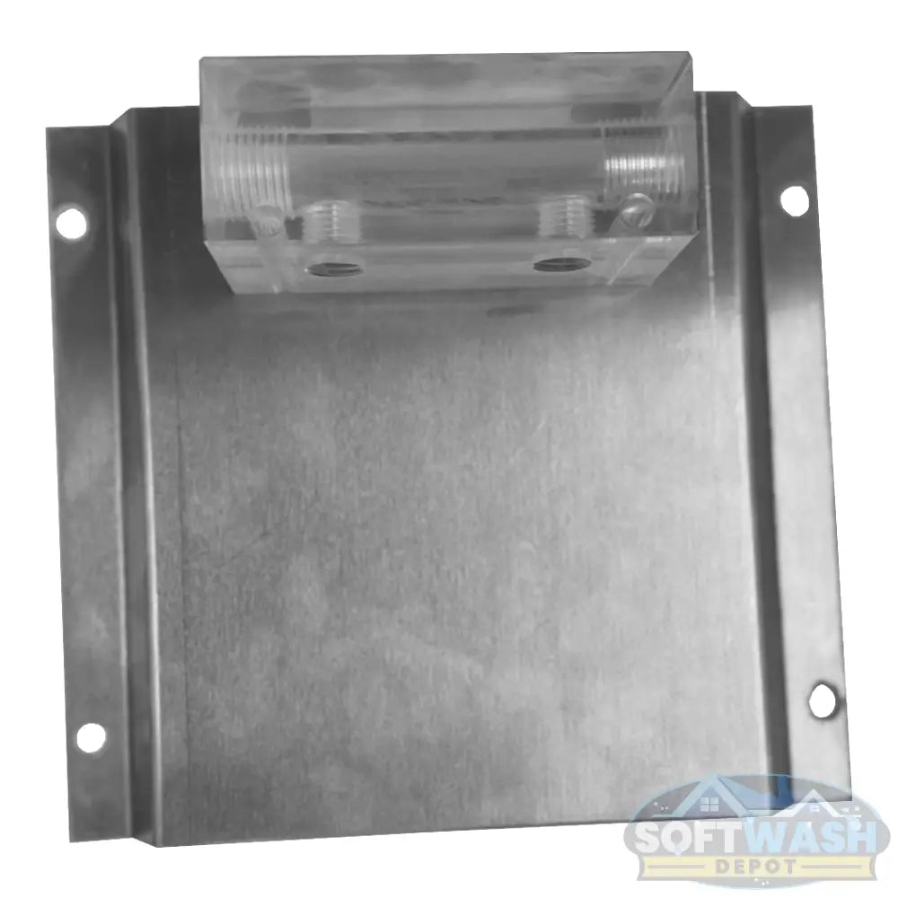 Clear downstream injector manifold block with 2-port and 3-port configuration, transparent chemical injection manifold for pressure washing and soft wash systems - Soft Wash Depot.