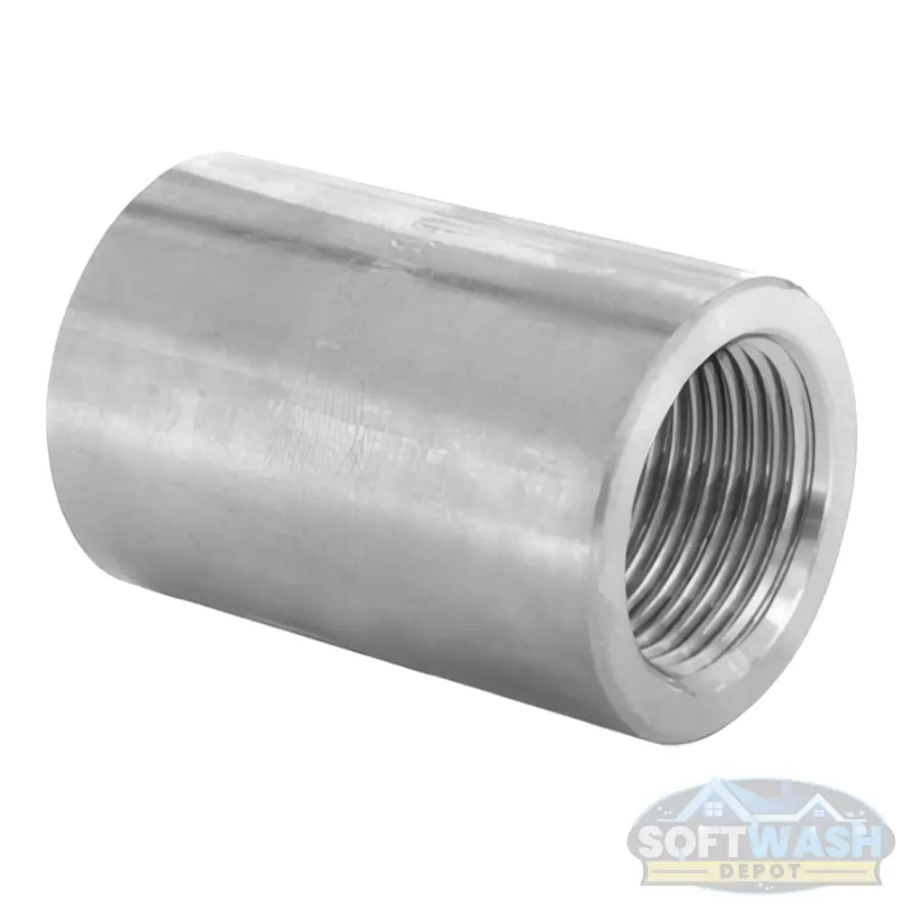 Brass coupling fitting with FPT x FPT threaded ends, rated for 1,000 PSI pressure connections in plumbing and soft wash systems - Soft Wash Depot.