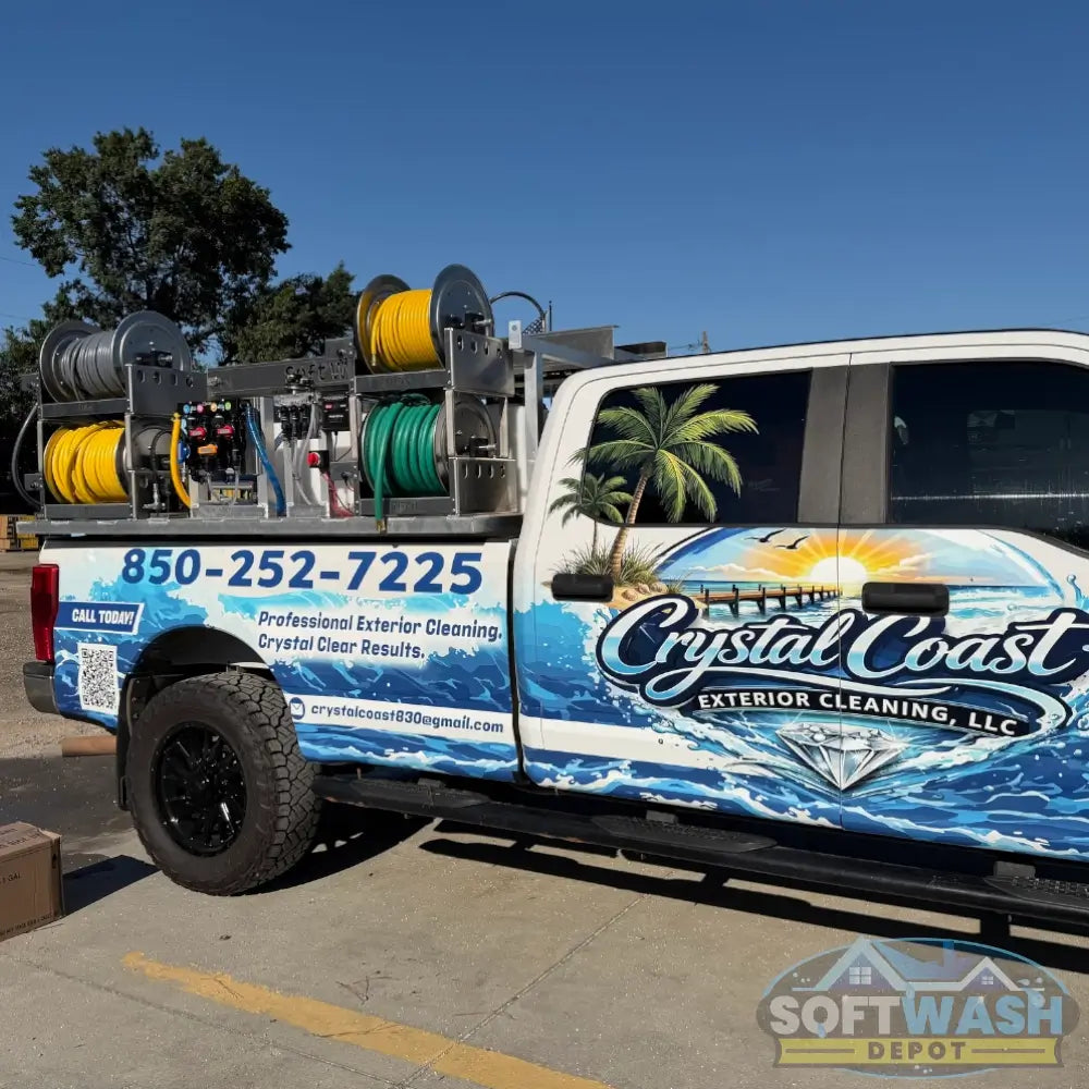 Custom aluminum pressure washing and soft washing skid with dual hose reels. - Soft Wash Depot