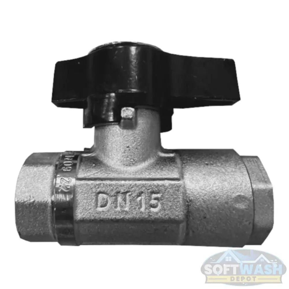 DN15 1/2-inch nickel-plated brass ball valve with black handle, durable corrosion-resistant shut-off valve - Soft Wash Depot.
