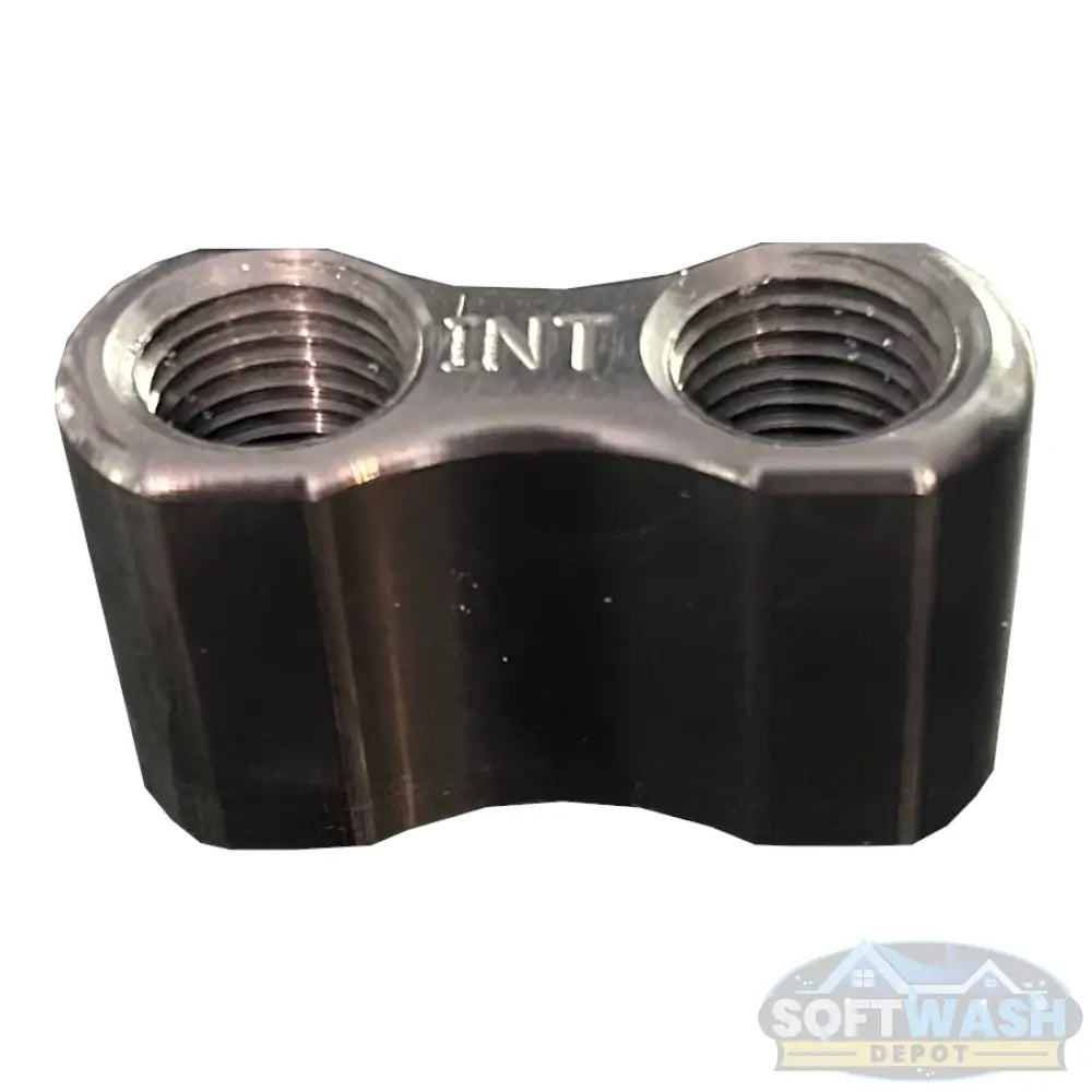 Davis Shooter anodized black 2-tip holder, dual-threaded aluminum fitting for soft wash and pressure washer nozzles - Soft Wash Depot.