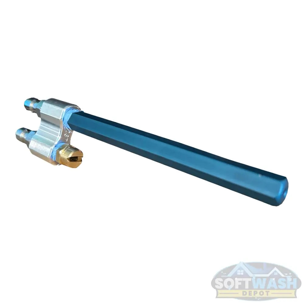 Davis Shooter dual nozzle holder with long-range shooter tip and soap nozzle, quick-connect pressure wash and soft wash spray combo for high reach and efficient chemical application. - Soft Wash Depot