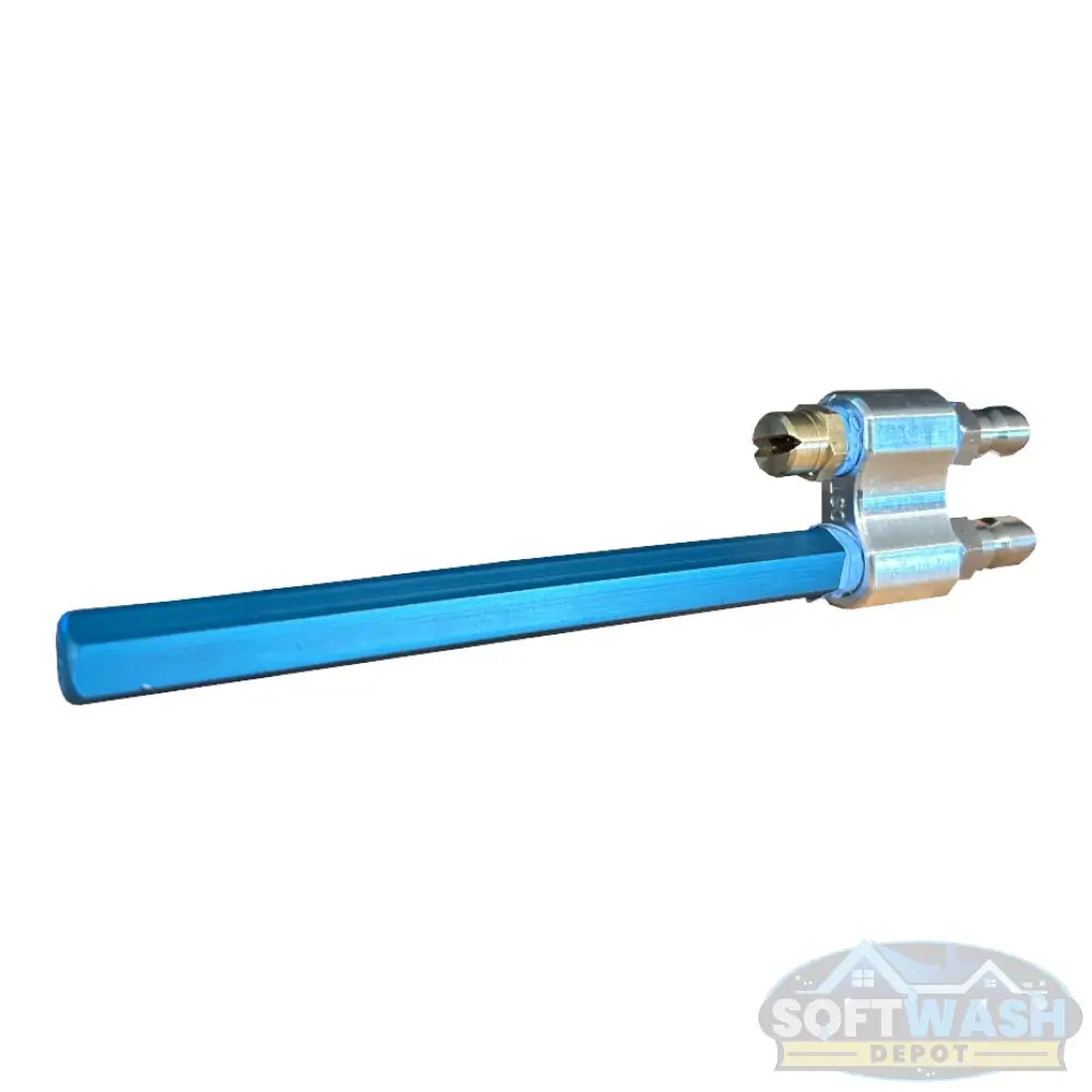 Davis Shooter dual nozzle holder with long-range shooter tip and soap nozzle, quick-connect pressure wash and soft wash spray combo for high reach and efficient chemical application. - Soft Wash Depot