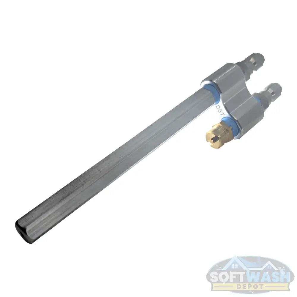 Davis Shooter dual nozzle holder with long-range shooter tip and soap nozzle, quick-connect pressure wash and soft wash spray combo for high reach and efficient chemical application. - Soft Wash Depot