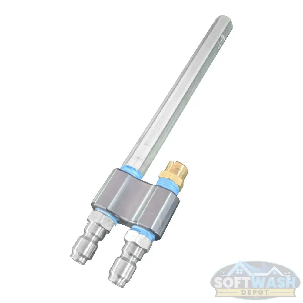 Davis Shooter dual nozzle holder with long-range shooter tip and soap nozzle, quick-connect pressure wash and soft wash spray combo for high reach and efficient chemical application. - Soft Wash Depot