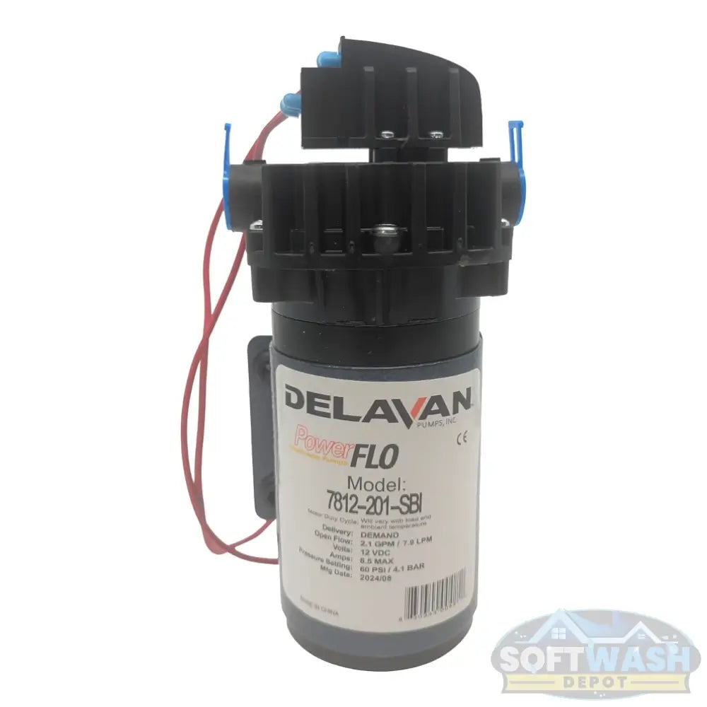 Delavan Power Flo 2.1 GPM 12V Pump with Quick Connect & 3/8" FPT - Reliable 12-volt diaphragm pump for soft washing, agricultural, and fluid transfer systems - Soft Wash Depot.