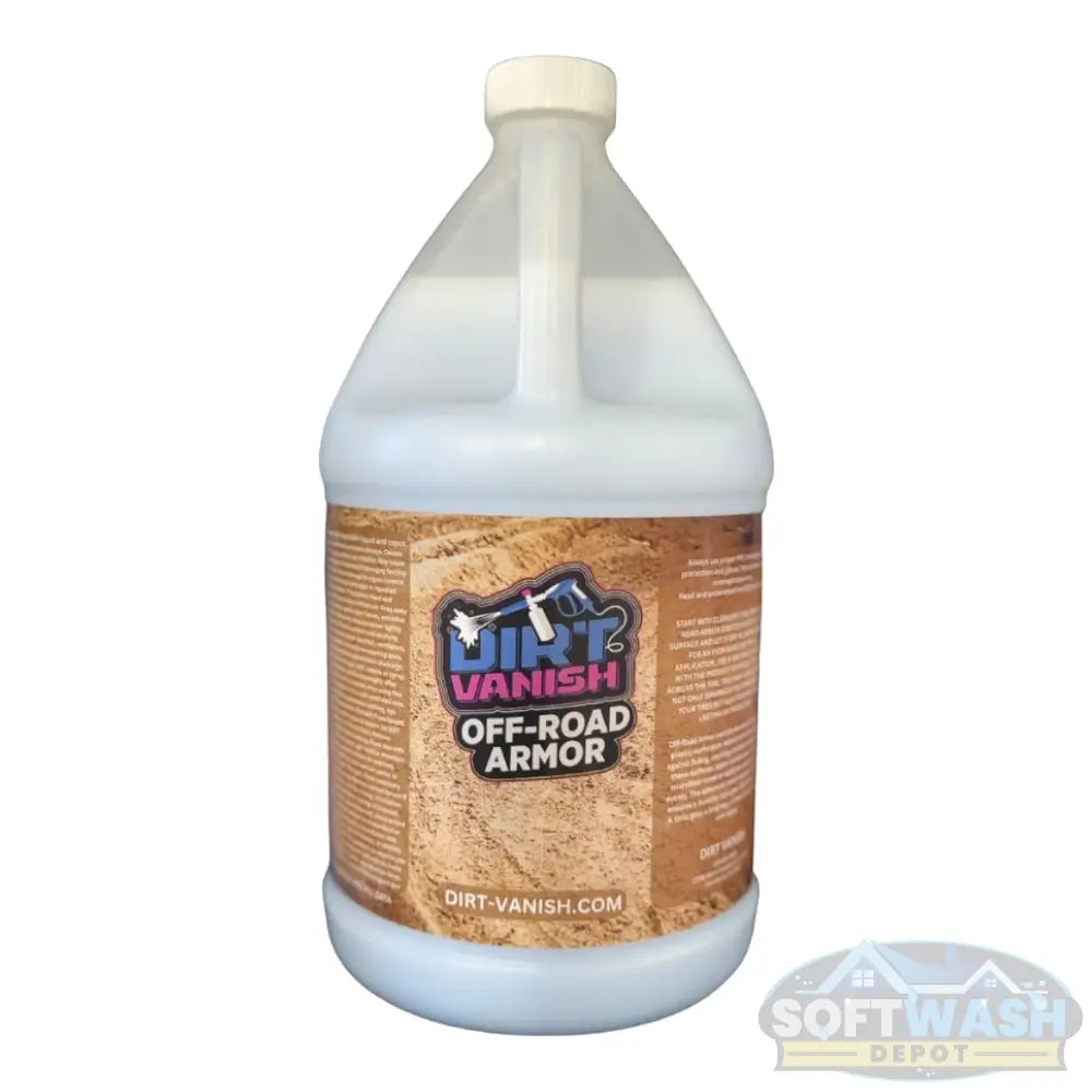 Dirt Vanish Off-Road Armor 1-gallon jug providing shine and protective coating for off-road vehicles, heavy equipment, and machinery. - Soft Wash Depot
