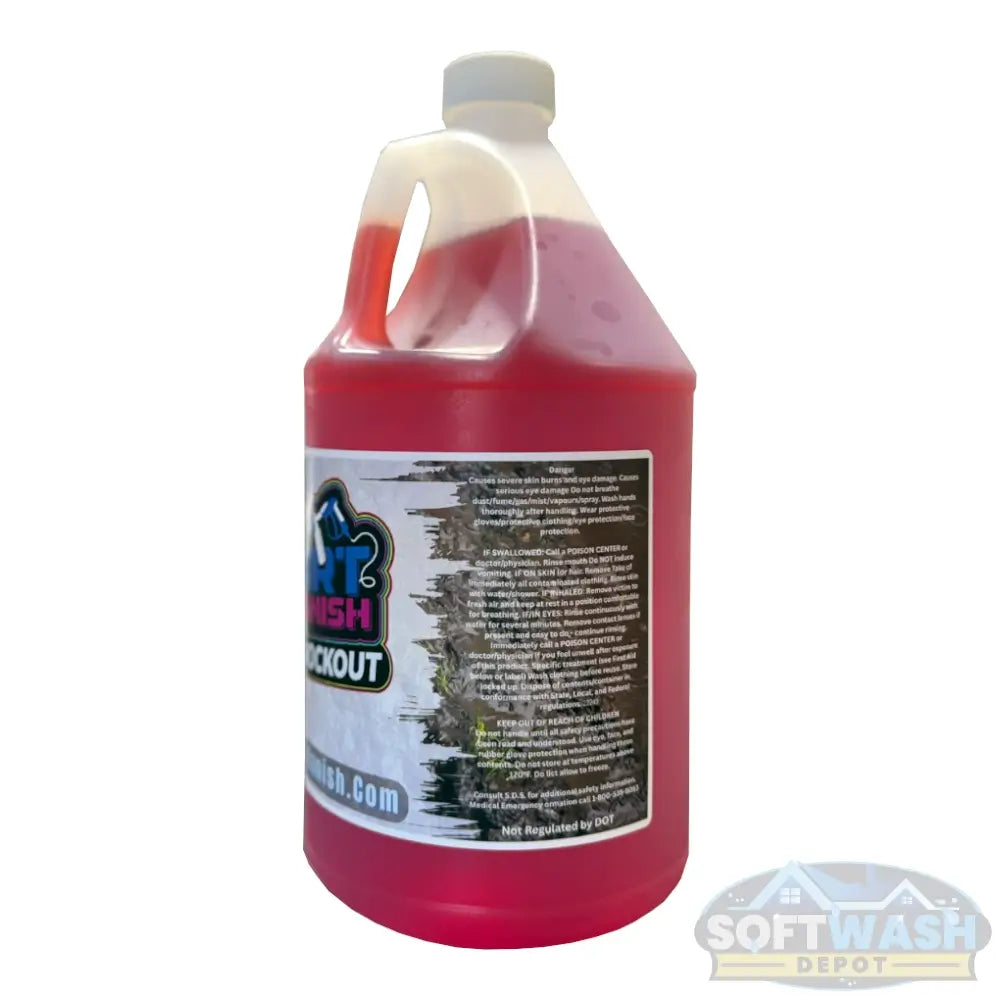 Dirt Vanish Knockout High-Foaming Off-Road Cleaner 1 Gallon Bottle - powerful red liquid soap for cleaning mud and grime from trucks, ATVs, and off-road vehicles - Dirt-Vanish.com label - available at Soft Wash Depot.