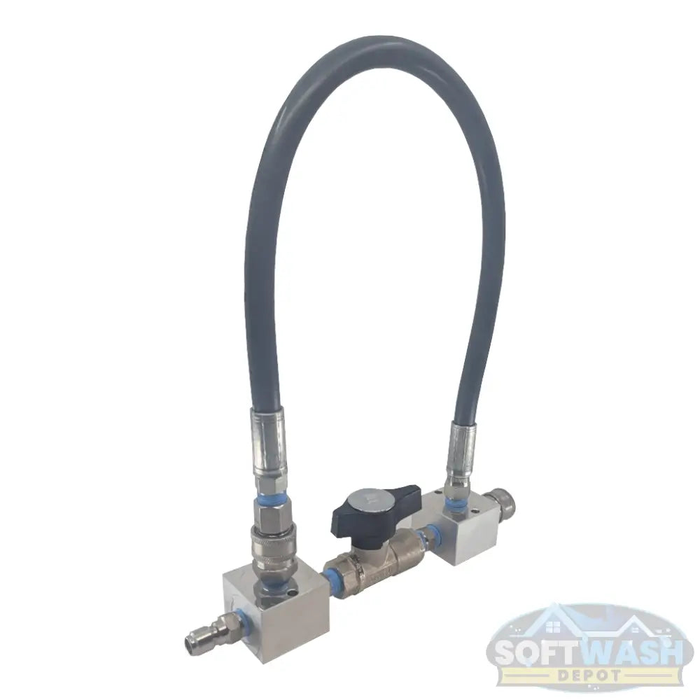 Downstream Injector Bypass Kit with Aluminum Blocks - Premium pre-assembled pressure washing bypass system featuring stainless steel quick connects, chemical-resistant hose, and high-flow valve for efficient downstream injection control. - Soft Wash Depot