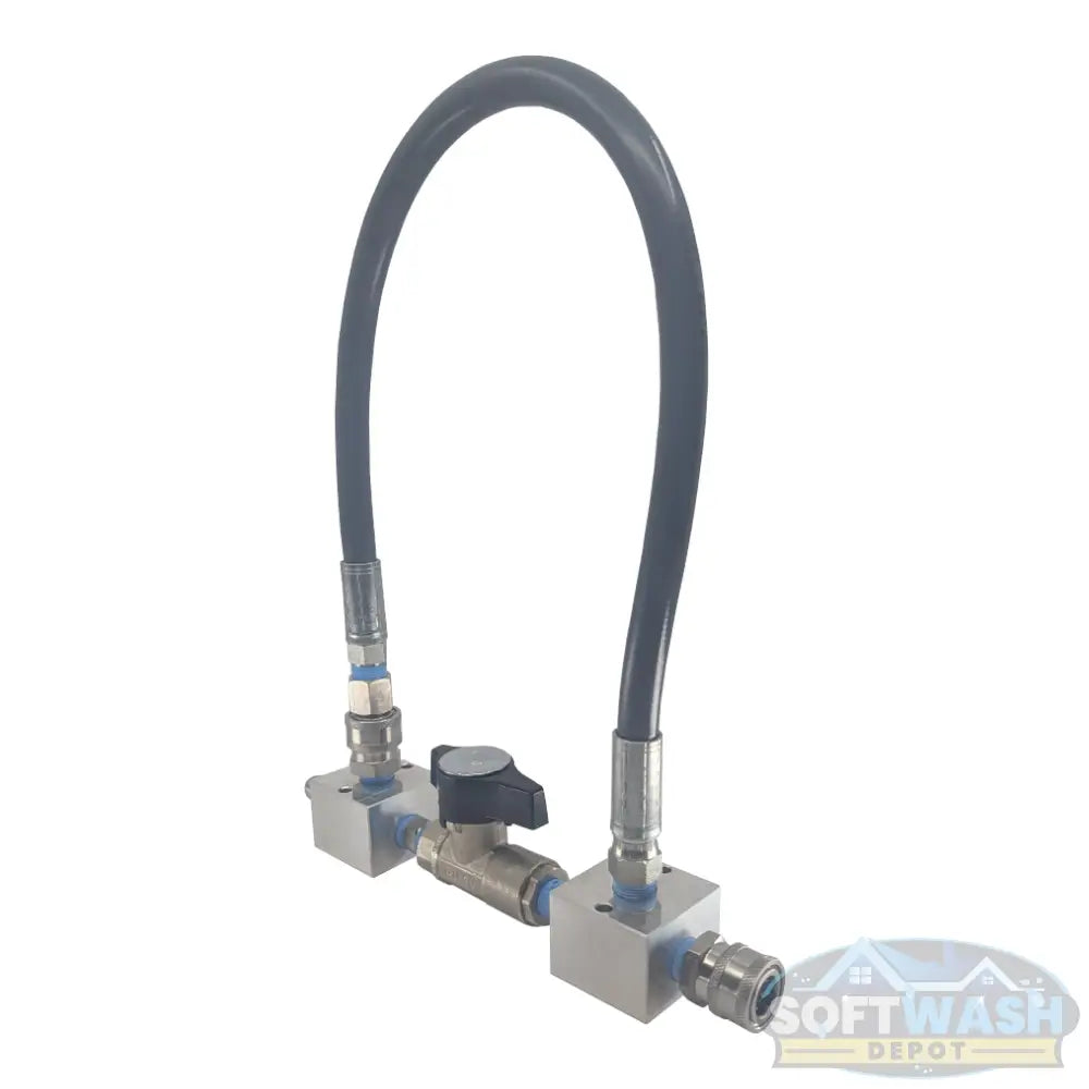 Downstream Injector Bypass Kit with Aluminum Blocks - Premium pre-assembled pressure washing bypass system featuring stainless steel quick connects, chemical-resistant hose, and high-flow valve for efficient downstream injection control. - Soft Wash Depot