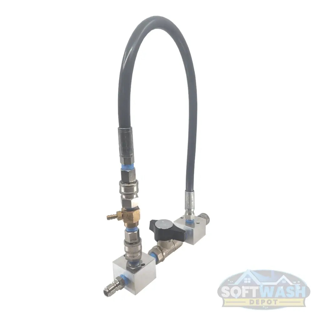 Downstream Injector Bypass Kit with Aluminum Blocks - Premium pre-assembled pressure washing bypass system featuring stainless steel quick connects, chemical-resistant hose, and high-flow valve for efficient downstream injection control. - Soft Wash Depot