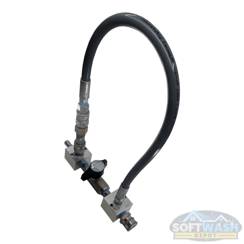 Downstream Injector Bypass Kit with Aluminum Blocks - Premium pre-assembled pressure washing bypass system featuring stainless steel quick connects, chemical-resistant hose, and high-flow valve for efficient downstream injection control. - Soft Wash Depot