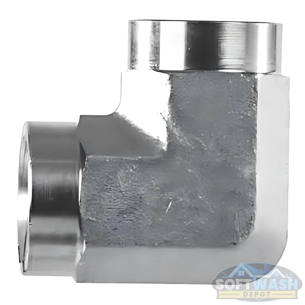 FPT x FPT 90° Steel Elbow Fitting - durable female pipe thread elbow connector made of corrosion-resistant steel for secure and leak-free 90-degree pipe connections - Soft Wash Depot.