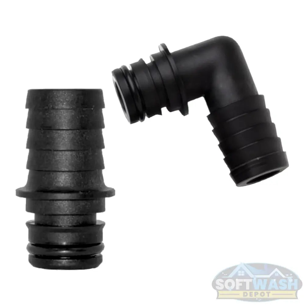 Flojet 3/4" hose barb quick connect port adapter, durable plastic quick-attach fitting for soft wash pump and fluid transfer systems - Soft Wash Depot.