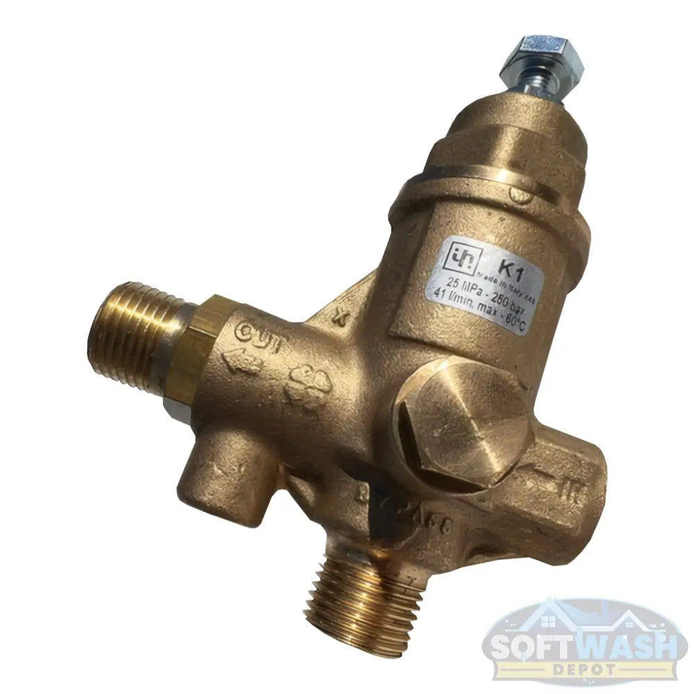 General Pump ZK1 flow-sensitive unloader valve, 2–10 GPM, 3600 PSI max, brass construction for pressure washer systems - Soft Wash Depot.