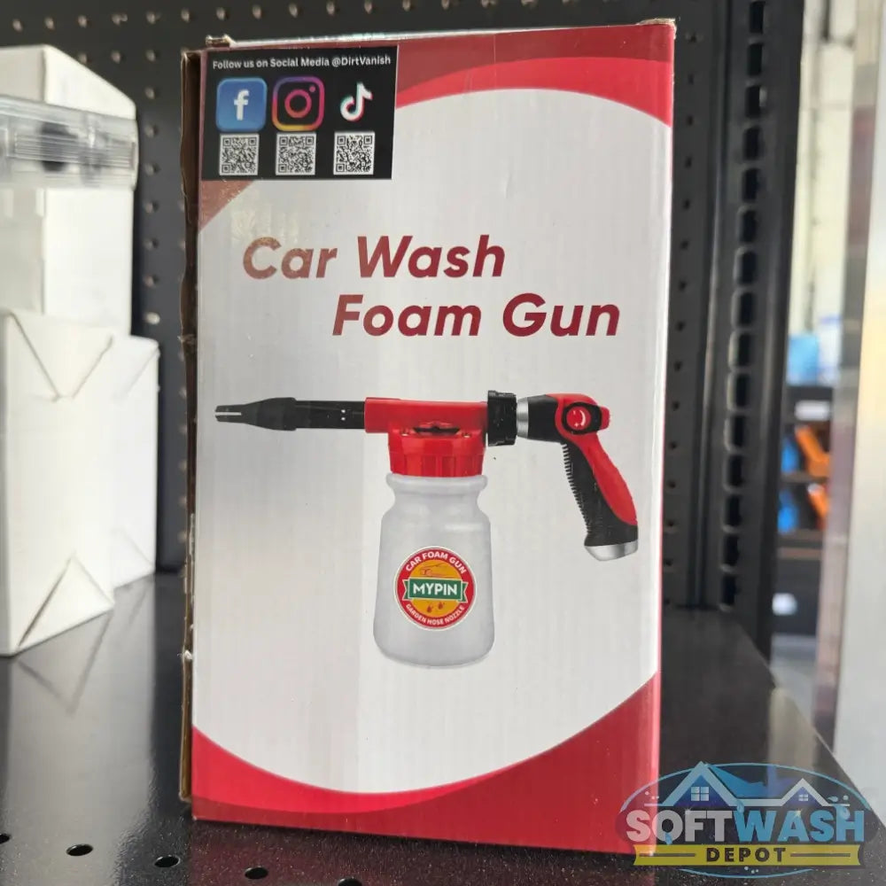 Garden Hose Foam Cannon Kit with 1000ml soap bottle, adjustable foam spray nozzle, hose connectors, wash mitt, towel, and car cleaning accessories. - Soft Wash Depot