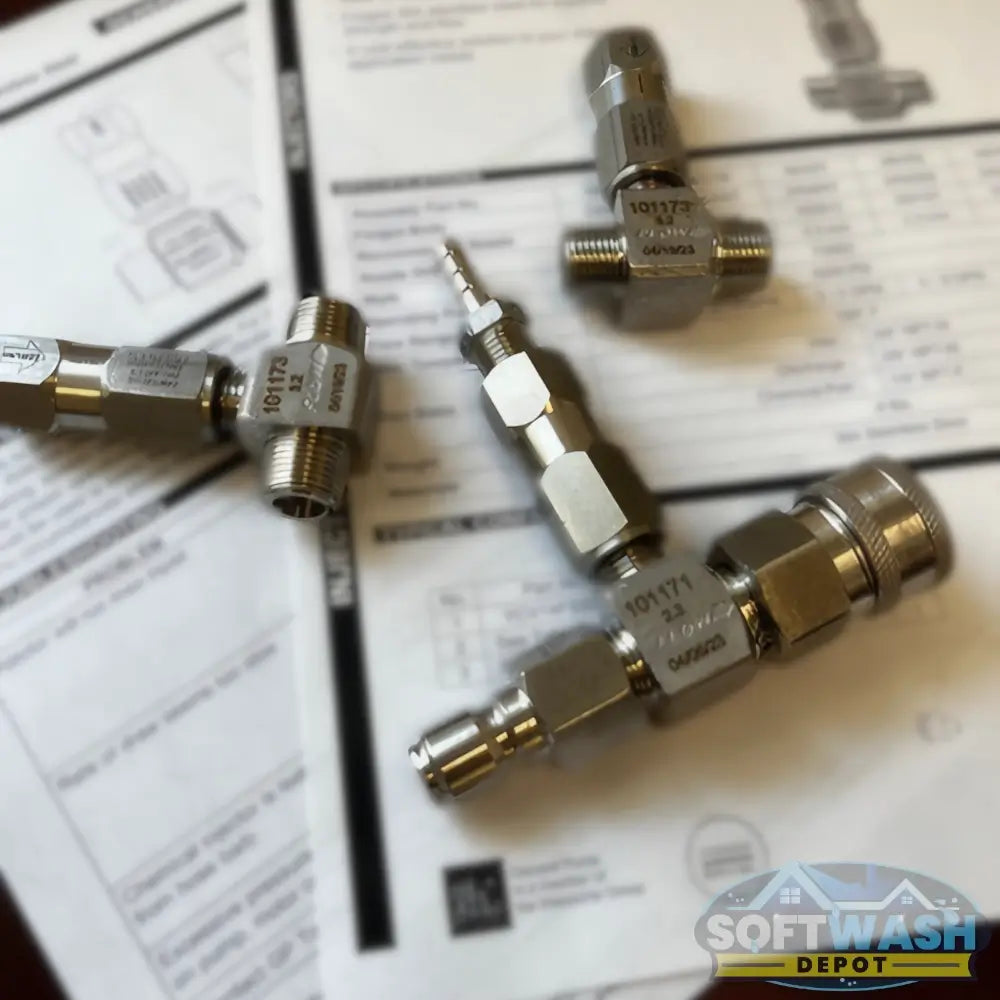 General Pump forged stainless steel chemical injector with check valve for pressure washers. - Soft Wash Depot