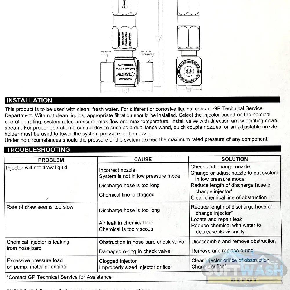 General Pump forged stainless steel chemical injector with check valve for pressure washers. - Soft Wash Depot