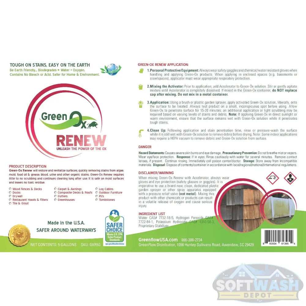 Green Ox Renew 1-gallon eco-friendly soft wash and stain remover.