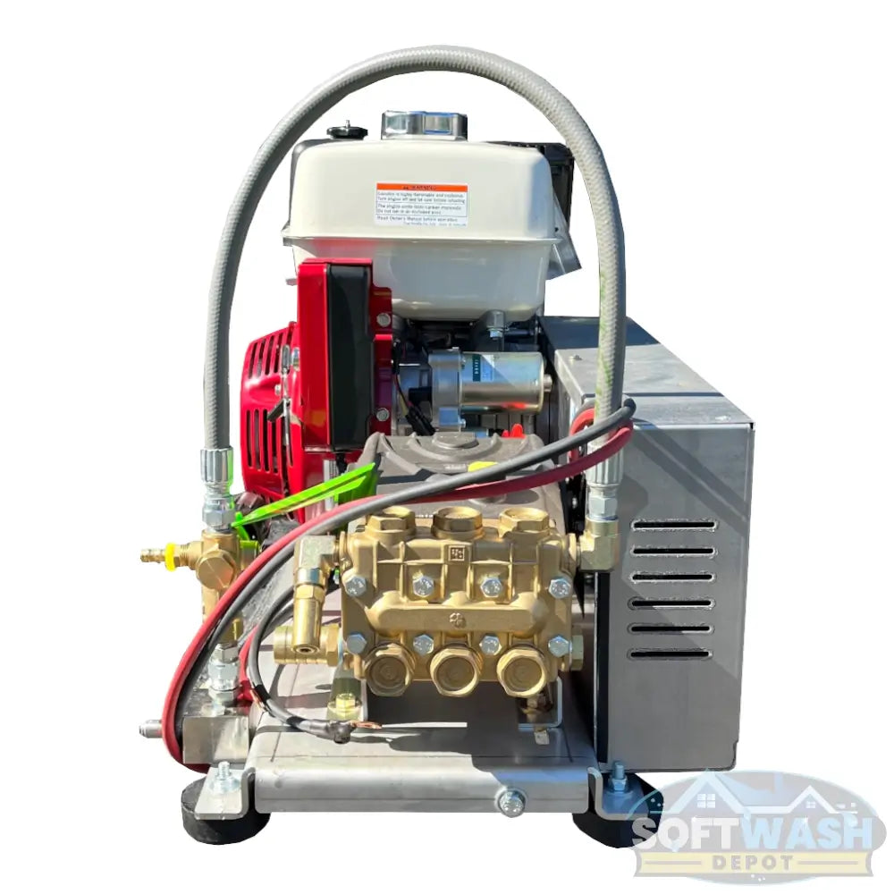 Honda GX390 Belt Drive with 5.5 GPM 3000 PSI General Pump mounted on aluminum skid - professional-grade pressure washer setup for soft wash and power wash applications - Soft Wash Depot.