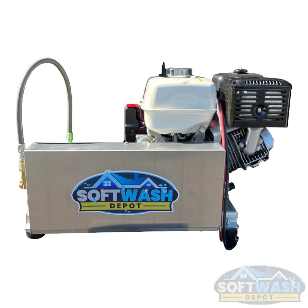 Honda GX390 Belt Drive with 5.5 GPM 3000 PSI General Pump mounted on aluminum skid - professional-grade pressure washer setup for soft wash and power wash applications - Soft Wash Depot.