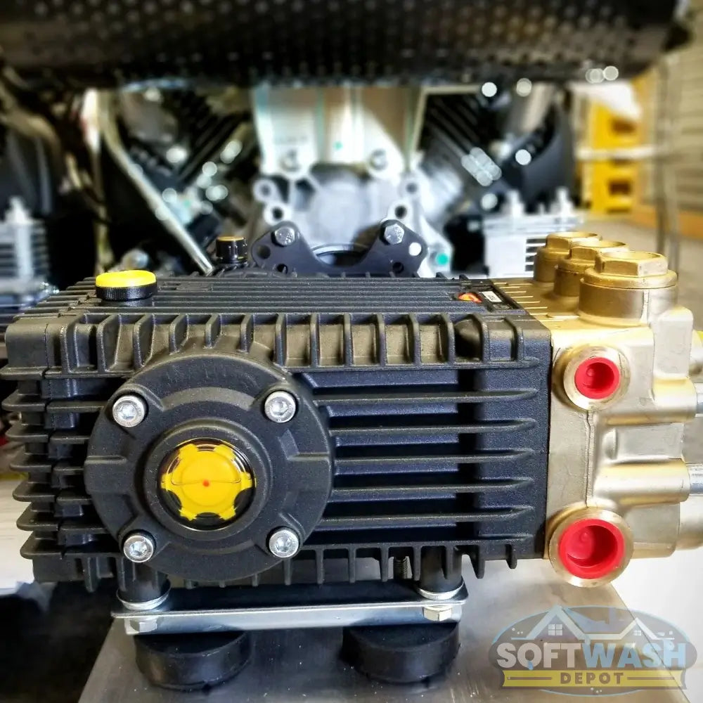 Honda GX690 with General Pump 8GPM @ 3500 PSI SWD Gear Drive - commercial-grade pressure washer engine and pump assembly mounted on stainless steel skid for soft wash and power wash systems - Soft Wash Depot.