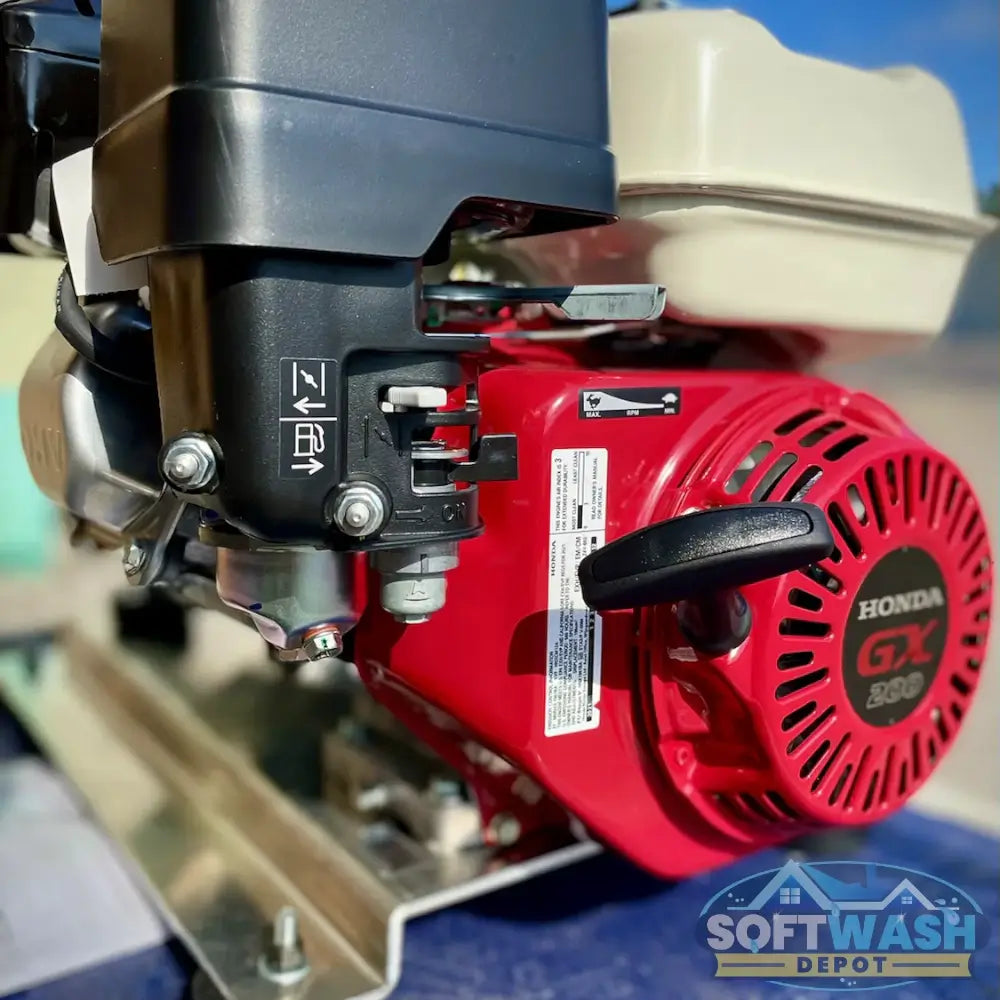 Honda engine with AR45 softwash pump skid system for professional roof and exterior cleaning. - Soft Wash Depot.