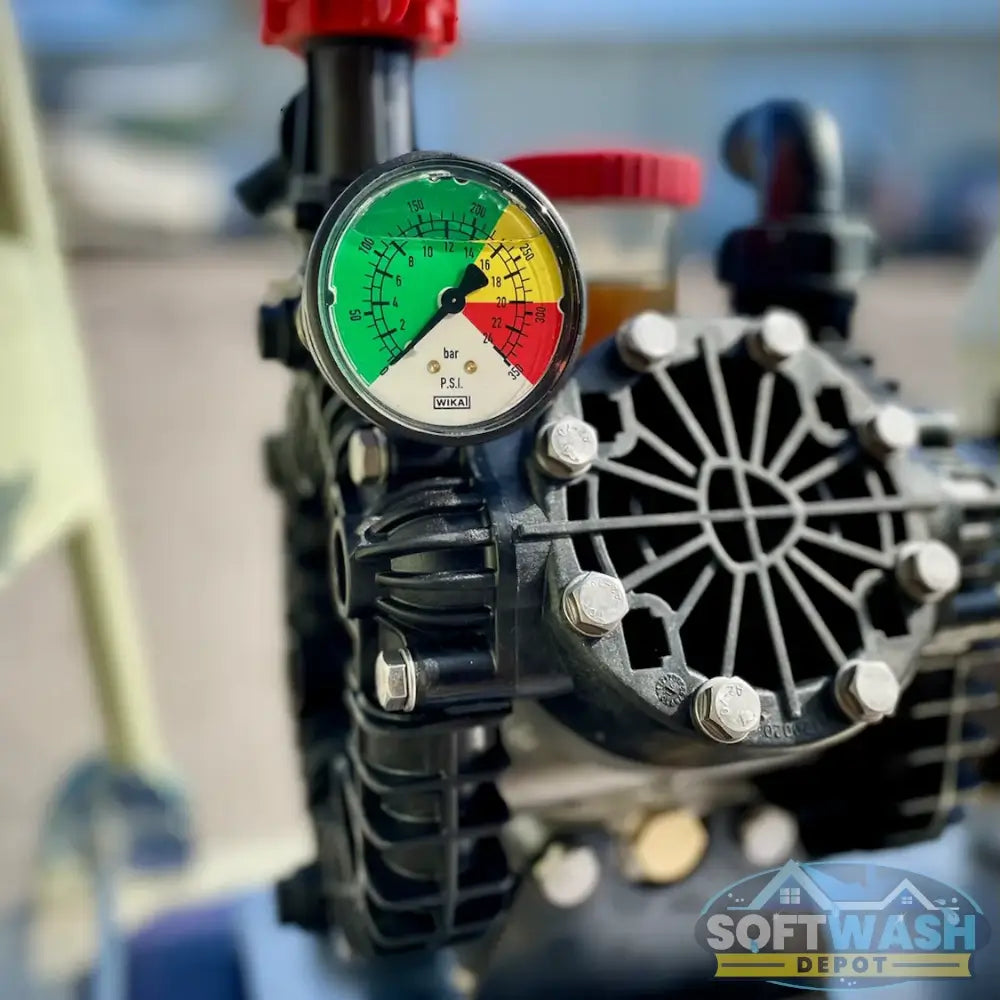 Honda engine with AR45 softwash pump skid system for professional roof and exterior cleaning. - Soft Wash Depot.