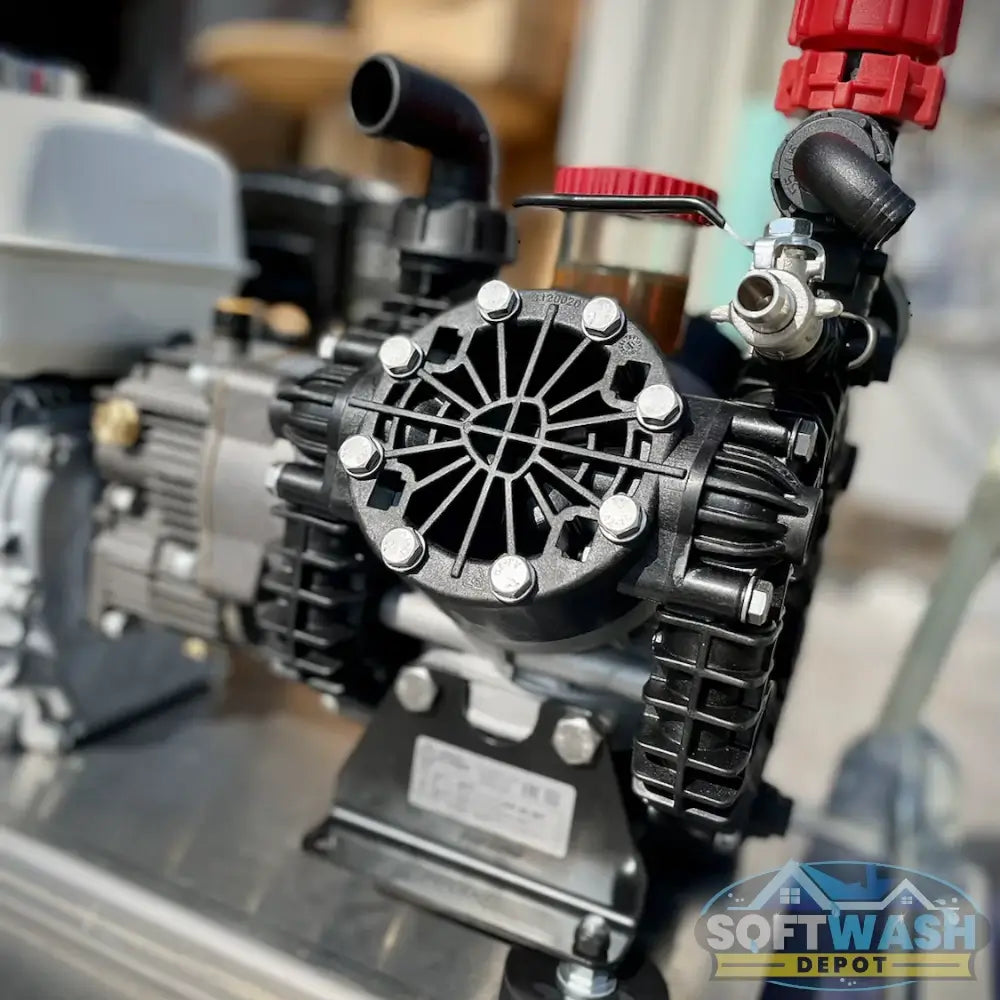Honda engine with AR45 softwash pump skid system for professional roof and exterior cleaning. - Soft Wash Depot.