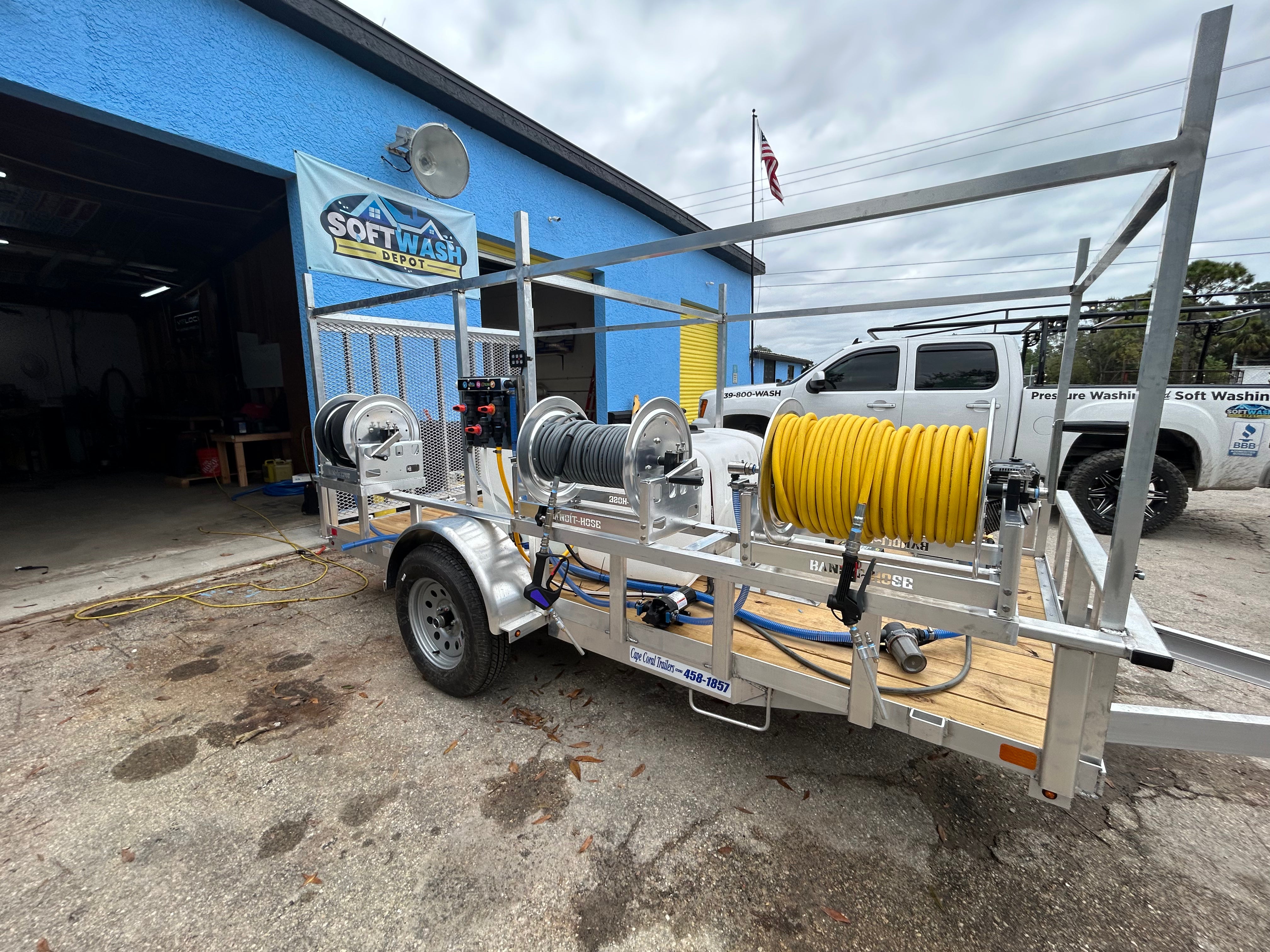 Custom aluminum pressure washing & soft washing trailer build.