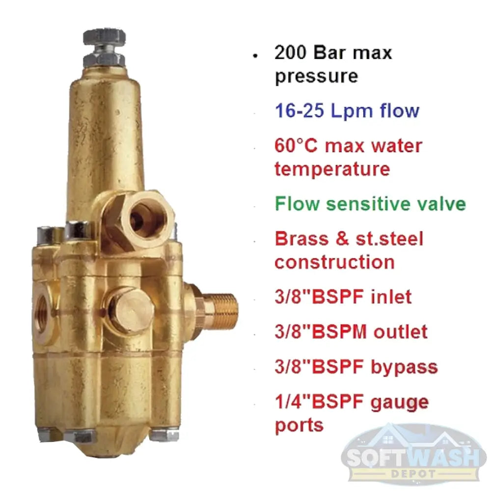 K7.1 brass unloader valve rated for 3 to 4.2 GPM and up to 3500 PSI for pressure washer and soft wash systems. - Soft Wash Depot.