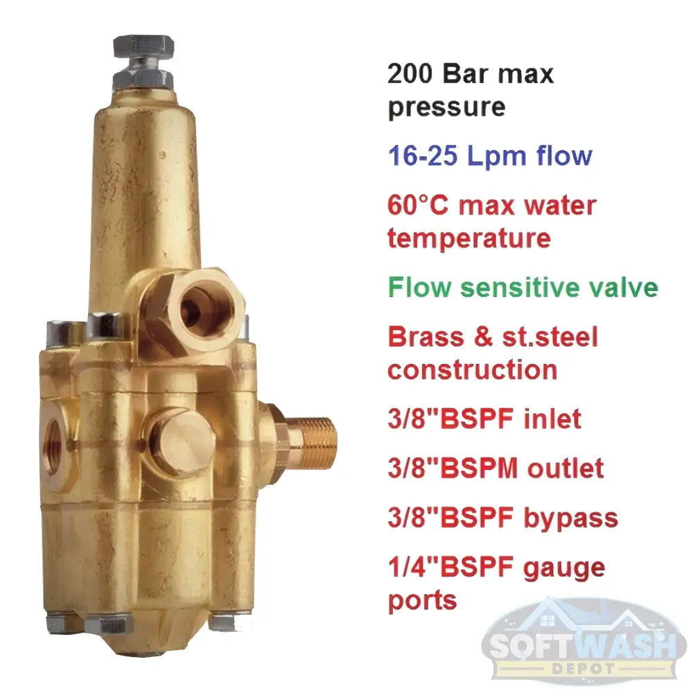 K7.2 unloader valve for pressure washers – 4.2 to 6.6 GPM, 3500 PSI brass pressure regulator. - Soft Wash Depot