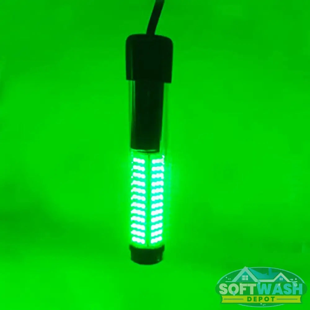 Green LED tank lights mounted on a soft wash or pressure washing tank, providing bright illumination for equipment visibility and nighttime operation. - Soft Wash Depot