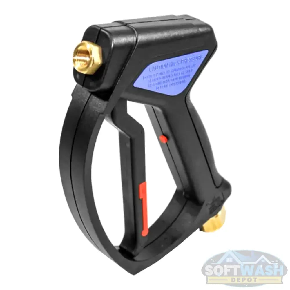 MTM Hydro SG28 Easy Hold pressure washer spray gun with ergonomic grip and reinforced shockproof body, 3/8" inlet and 1/4" outlet, rated up to 4000 PSI, 12 GPM, and 320°F for professional cleaning applications. - Soft Wash Depot
