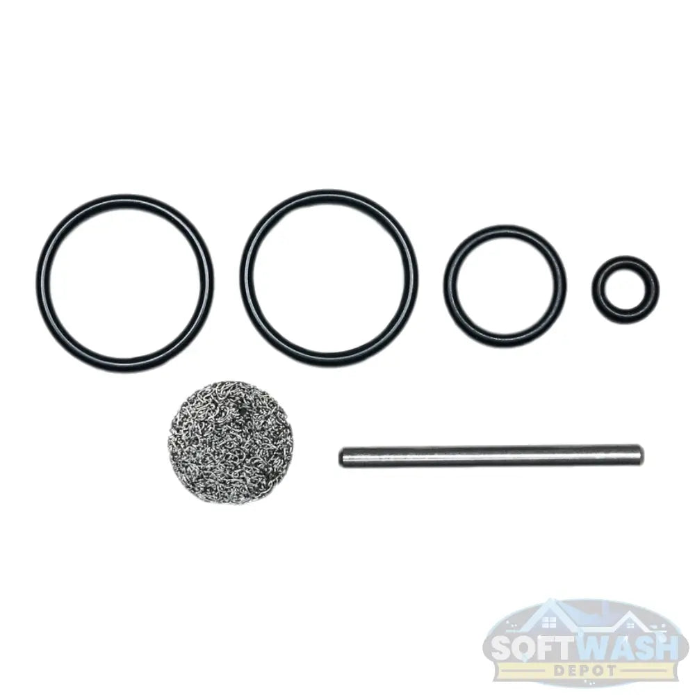 MTM Hydro PF22 Foam Cannon Repair Kit with replacement O-rings, fastener pin, and stainless steel agitator filter. - Soft Wash Depot