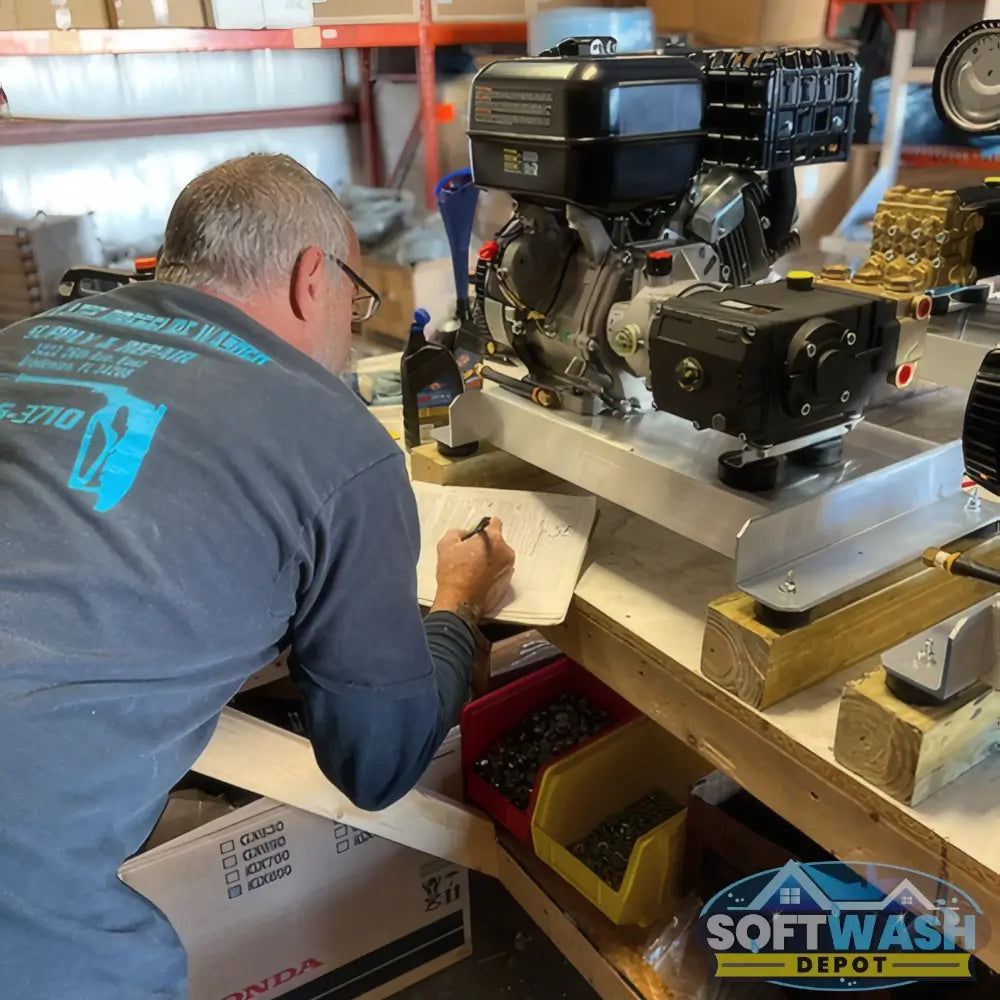 Manatee gear-drive 5.5 GPM 3000 PSI pressure washer with CRX420 engine and General Pump mounted on aluminum skid. - Soft Wash Depot