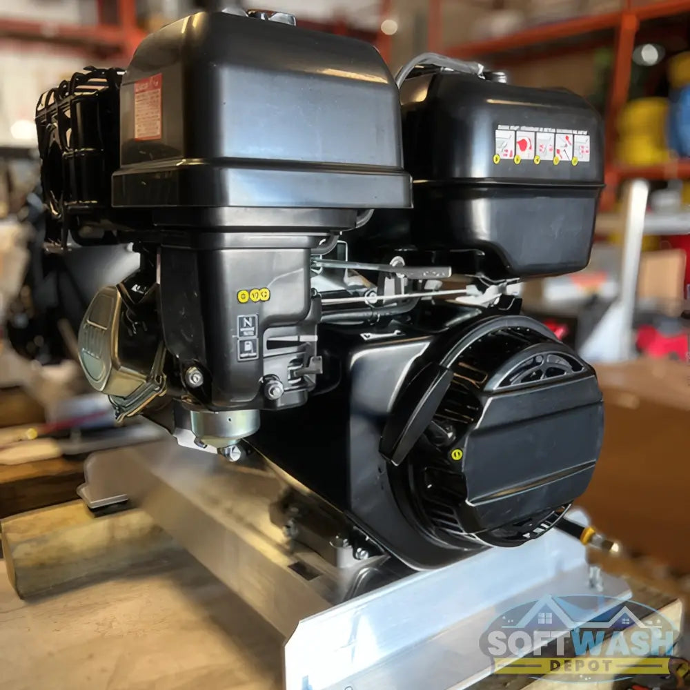 Manatee gear-drive 5.5 GPM 3000 PSI pressure washer with CRX420 engine and General Pump mounted on aluminum skid. - Soft Wash Depot