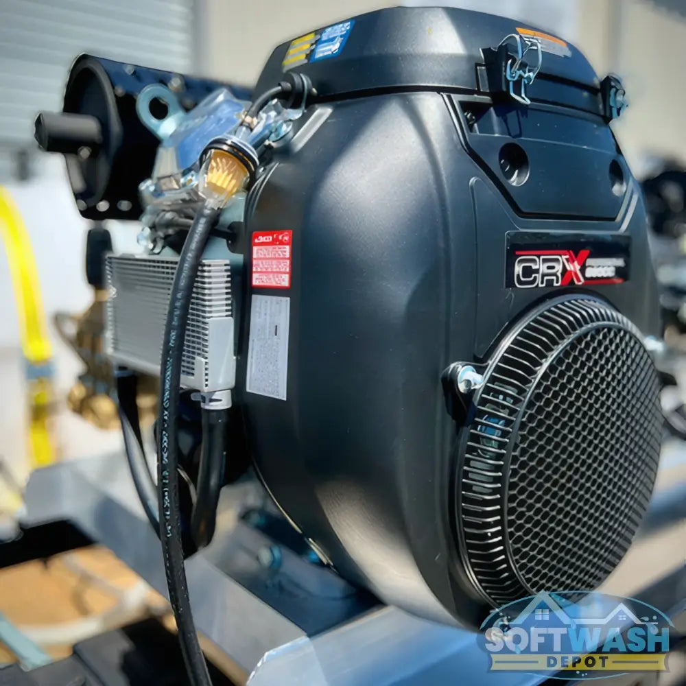 Manatee gear-drive pressure washer system featuring a CRX 680cc engine and General Pump mounted on aluminum skid. - Soft Wash Depot.